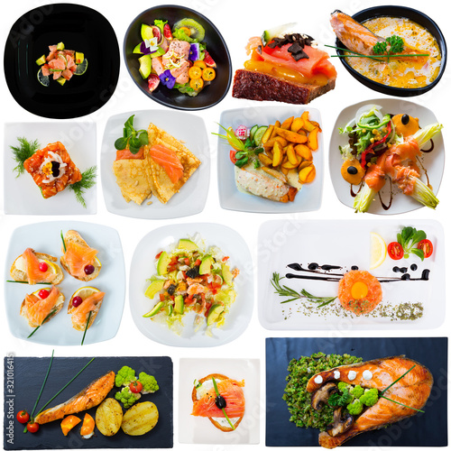 Fototapeta Naklejka Na Ścianę i Meble -  Collage of dishes with salmon