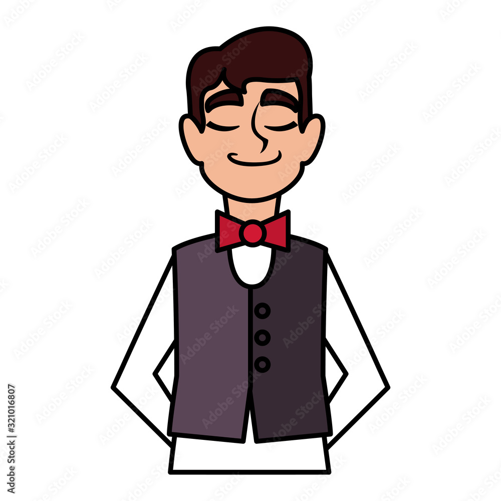 man waiter with uniform on white background