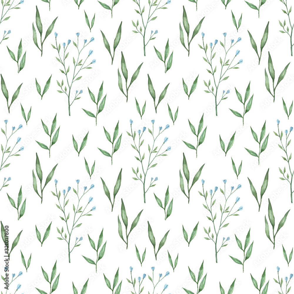 Watercolor seamless pattern with green leaves Watercolor seamless pattern with green leaves