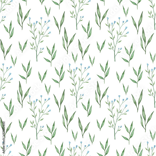 Watercolor seamless pattern with green leaves