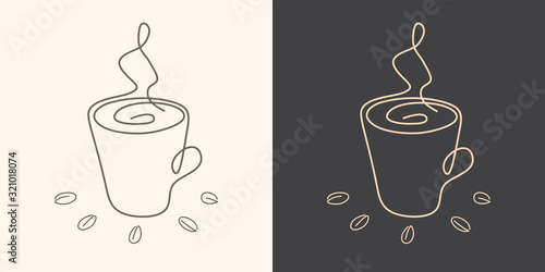 Coffee cup in hand drawn continuous style.