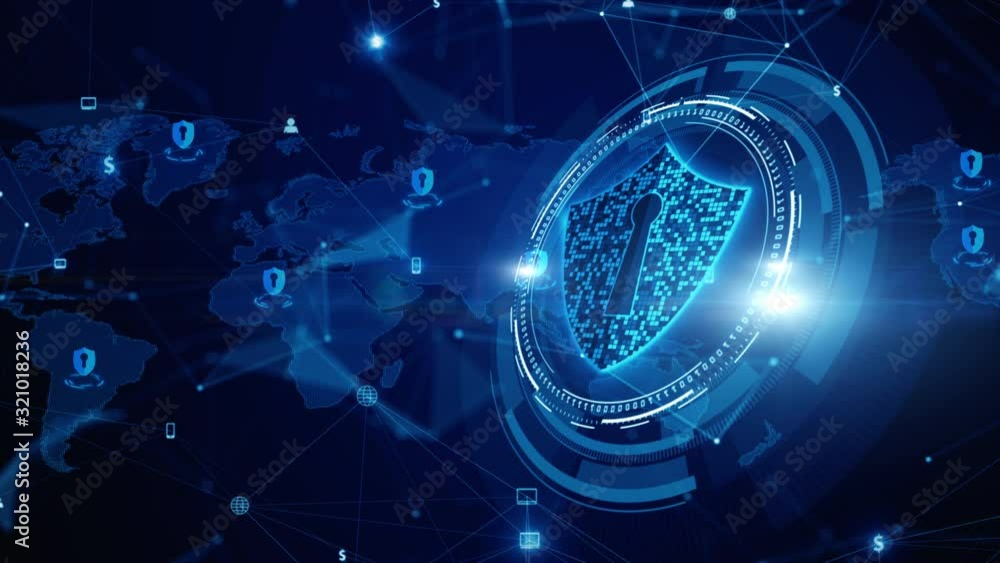 Shield Icon Cyber Security, Digital Data Network Protection, Future Technology Digital Data Network Connection Background Concept.