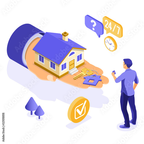 Sale Purchase Rent Mortgage House Isometric