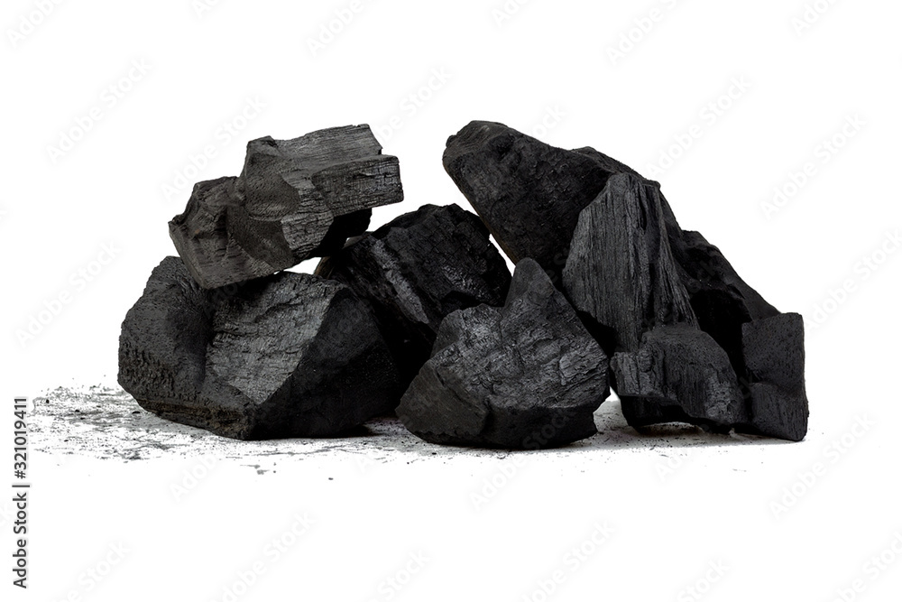Natural wood charcoal,Bamboo charcoal powder has medicinal properties with traditional charcoal isolated on white background - Image Natural wood charcoal,Bamboo charcoal powder has medicinal properties with traditional charcoal isolated on white background - Image