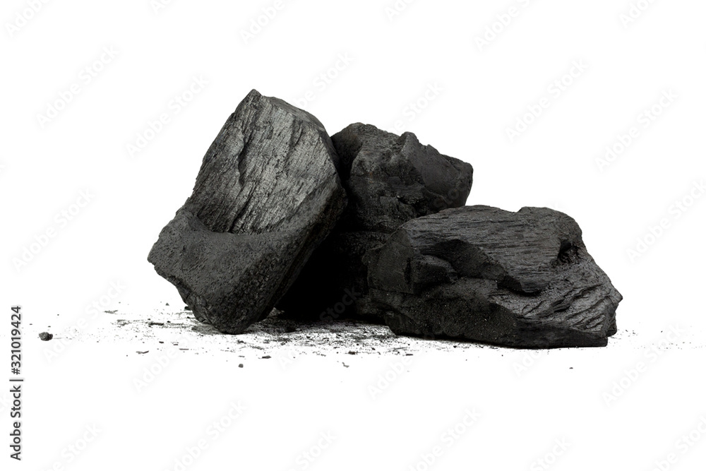 Natural wood charcoal,Bamboo charcoal powder has medicinal properties with traditional charcoal isolated on white background - Image Natural wood charcoal,Bamboo charcoal powder has medicinal properties with traditional charcoal isolated on white background - Image
