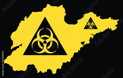 Shandong province map of China with biohazard virus sign