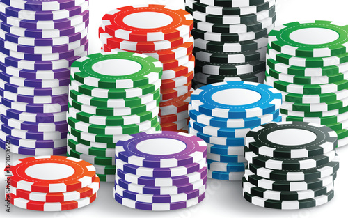 colorful casino chips on the white background	
