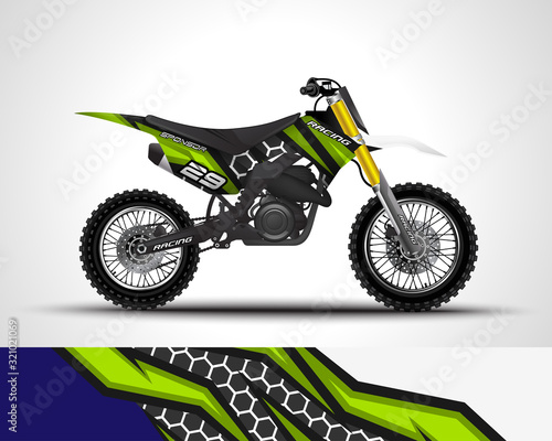 Racing motorcycle wrap decal and vinyl sticker design. Concept graphic abstract background for wrapping vehicles, motorsports, Sportbikes, motocross, supermoto and livery. Vector illustration.