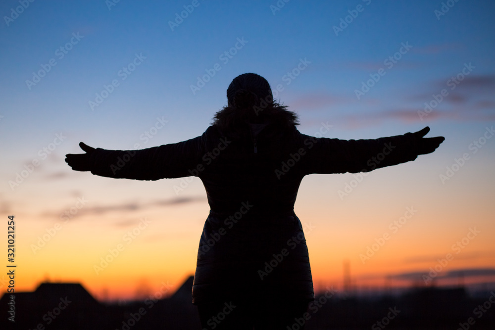 silhouette of a woman at winter