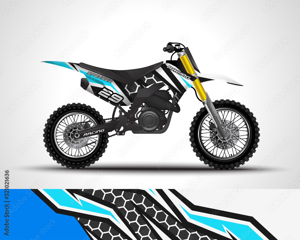 Racing motorcycle wrap decal and vinyl sticker design. Concept graphic abstract background for wrapping vehicles, motorsports, Sportbikes, motocross, supermoto and livery. Vector illustration. Racing motorcycle wrap decal and vinyl sticker design. Concept graphic abstract background for wrapping vehicles, motorsports, Sportbikes, motocross, supermoto and livery. Vector illustration.