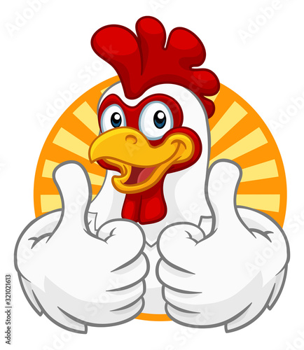 Fotografiet A chicken cartoon rooster cockerel character mascot giving a thumbs up