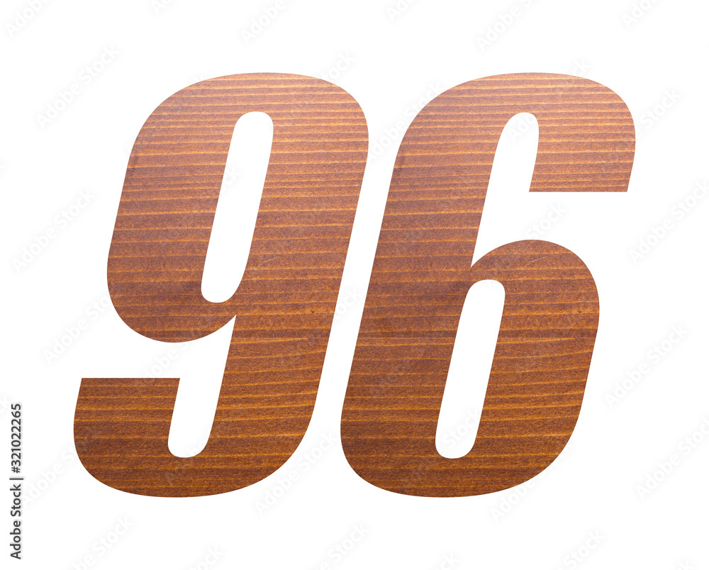 Number 96 with brown wooden texture on white background. Number 96 with brown wooden texture on white background.
