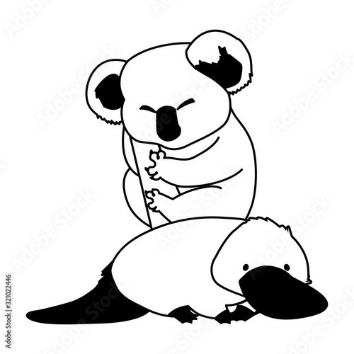 Canvas Print koala and platypus on white background