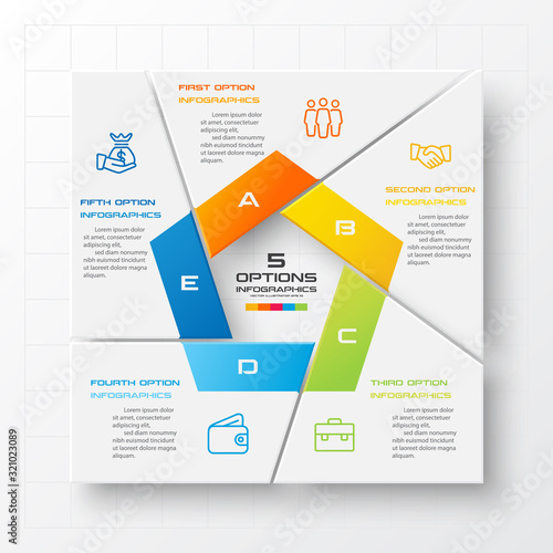 Business infographics template 5 steps with square,Element for design invitations,Vector illustration.