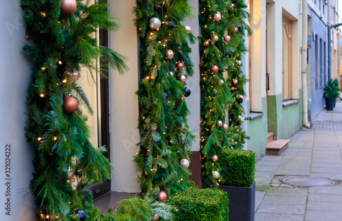 Christmas decoration of a city street. On the eve of the new year.