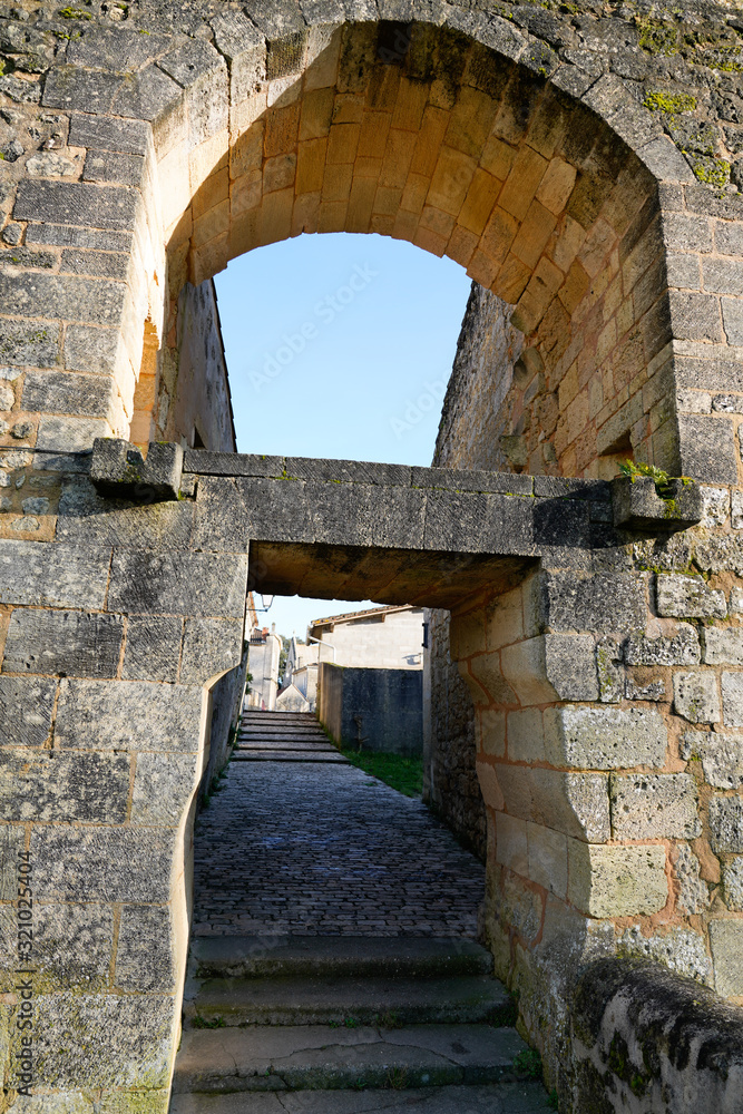 stone medieval arch in bourg sur gironde ancient village france