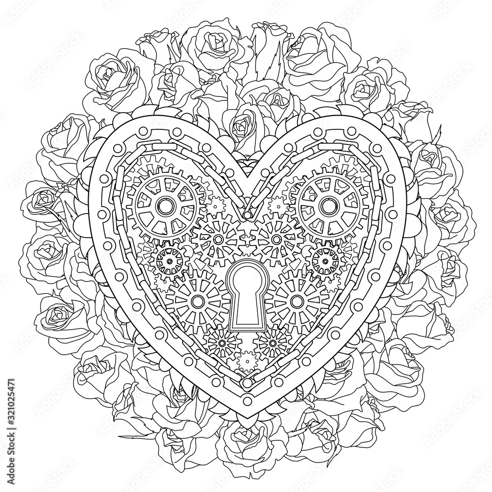Fototapeta premium Beautiful heart for coloring book.