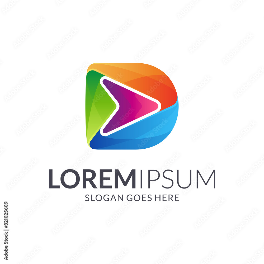 D logo with arrow shape, business logo design, colorful initial letter logo template, abstract company brand identity logo D logo with arrow shape, business logo design, colorful initial letter logo template, abstract company brand identity logo