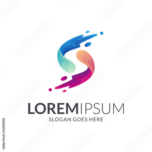 S logo with water splash motion shape, wave letter s logo design, creative initial letter vector, logotype element for template