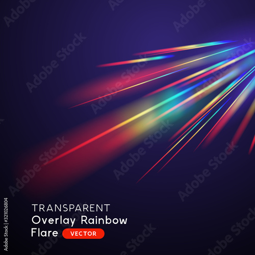 An optical rainbow light leak lens flare vector effect.