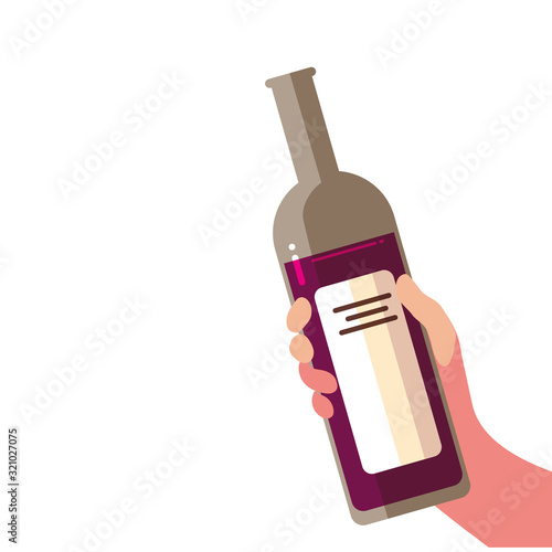 hand holding a bottle wine on white background