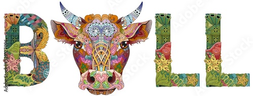 Bull head artwork illustration on the white background