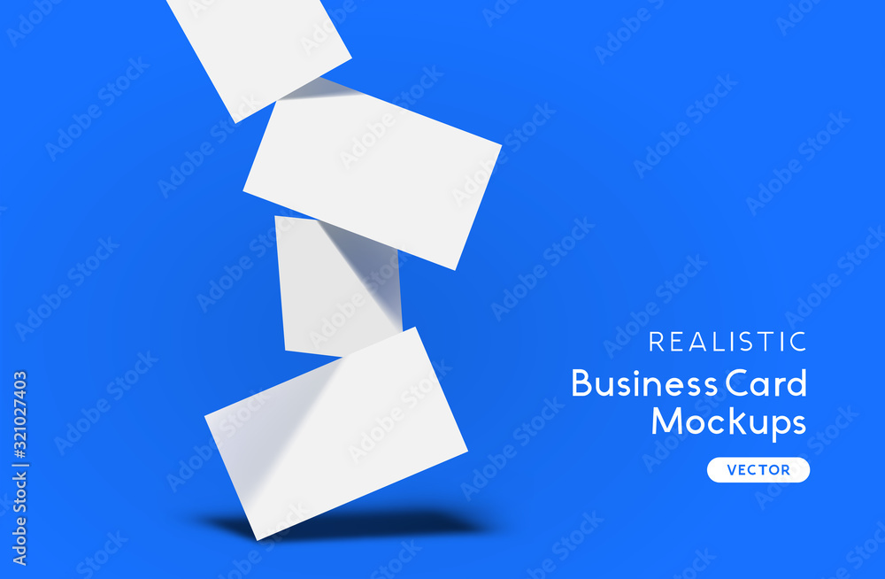Falling stack of business cards on a blue background. Brand identity mockup design with shadows. Vector illustration. Falling stack of business cards on a blue background. Brand identity mockup design with shadows. Vector illustration.
