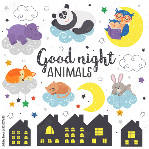 set of isolated sleeping animals part 1  - vector illustration, eps 