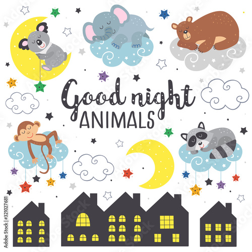 set of isolated sleeping animals part 2  - vector illustration, eps    