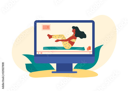 Virtual trainer showing exercise for home no equipment bodyweight workout. Certified coach online video wellness course.