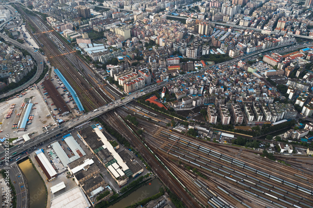 drone view cityscape in guangzhou china
