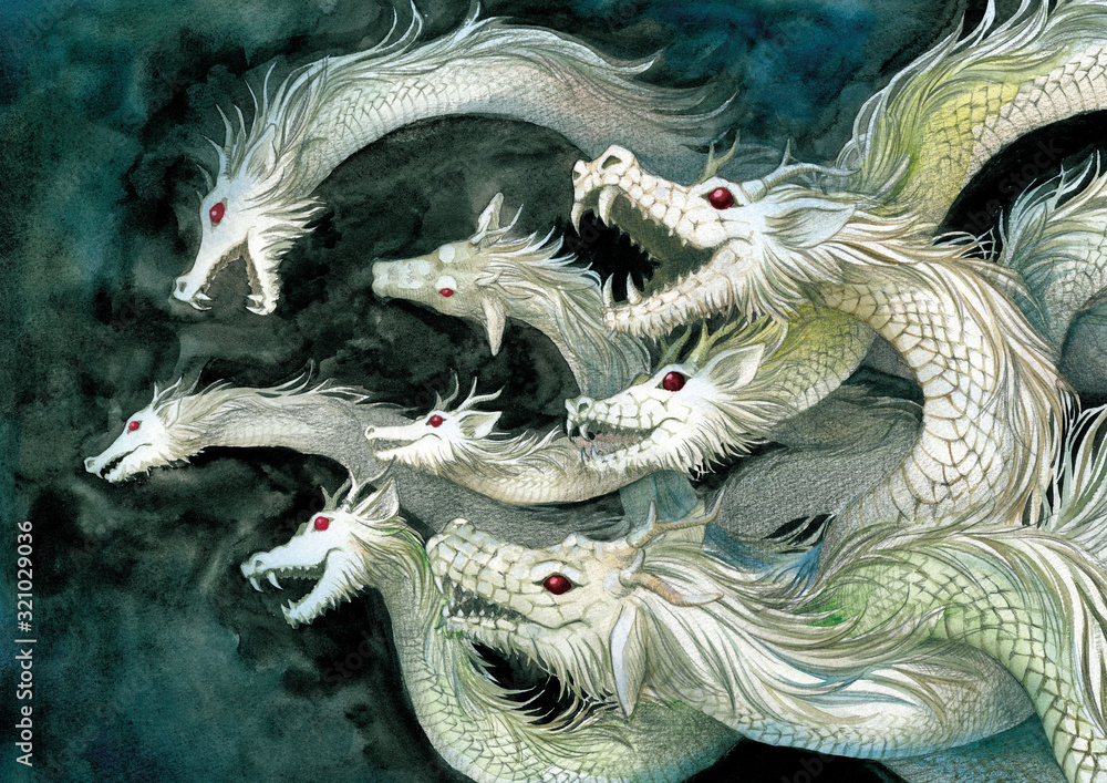 Yamata no Orochi A 8 head Monster In Ancient Japan Stock Illustration Yamata no Orochi A 8 head Monster In Ancient Japan Stock Illustration