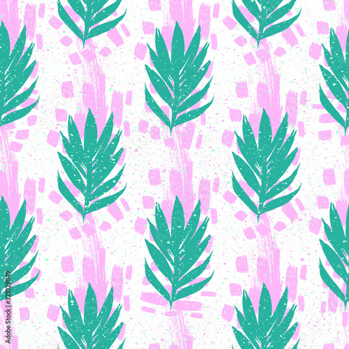 Seamless Pattern with Flat Palm Leaves . Fashion Texture 