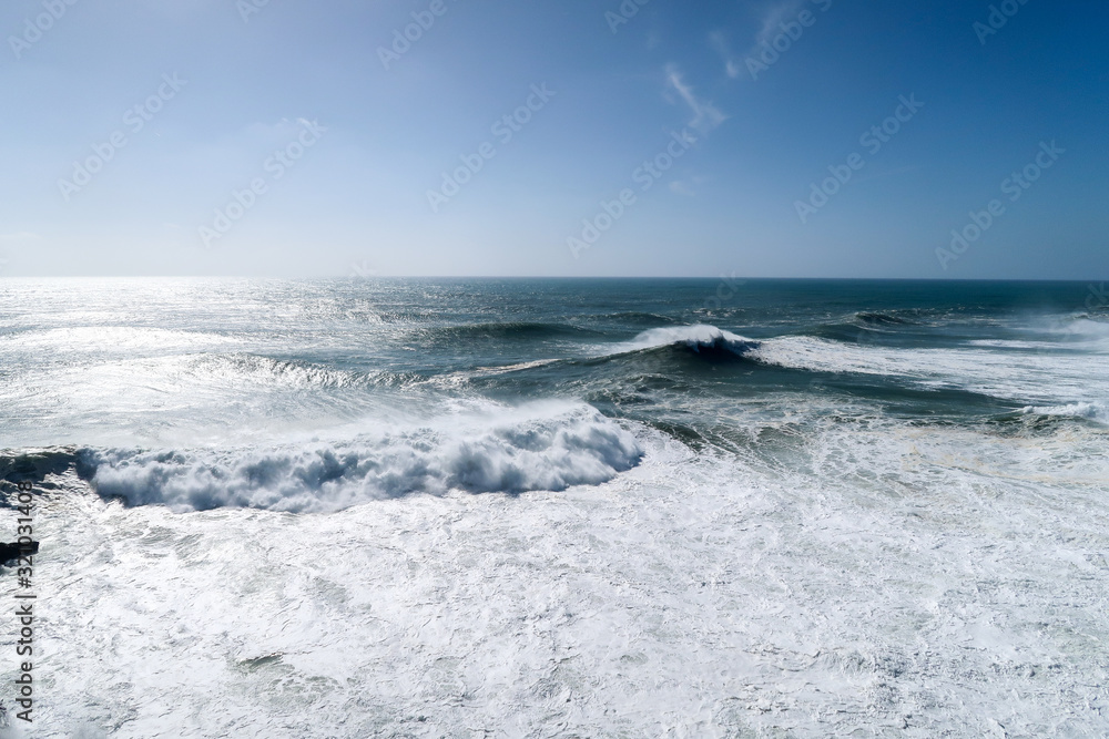 Strong ocean waves on the coast of Portugal