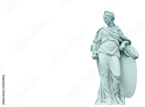 Fotografía Ancient statue of the goddess of victory Athena isolated on white background