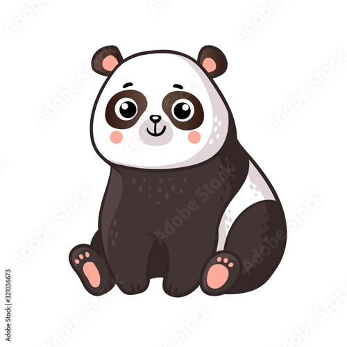 Cute panda sits on a white background.