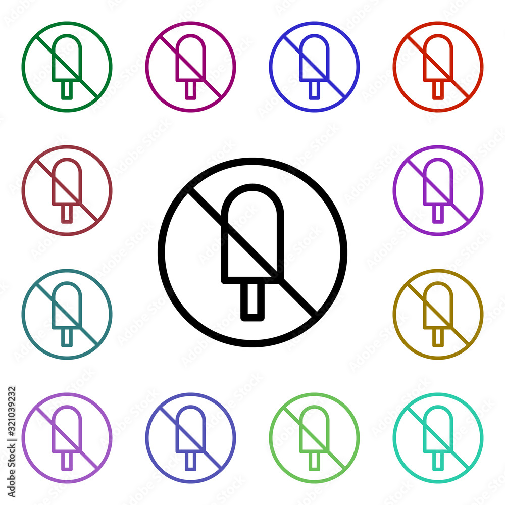 Ban on ice cream multi color style icon. Simple thin line, outline vector of ban icons for ui and ux, website or mobile application Ban on ice cream multi color style icon. Simple thin line, outline vector of ban icons for ui and ux, website or mobile application