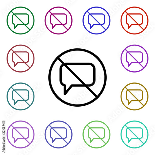 Ban on commenting multi color style icon. Simple thin line, outline vector of ban icons for ui and ux, website or mobile application