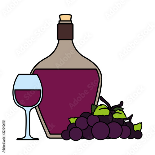 bottle and glass of wine with grapes