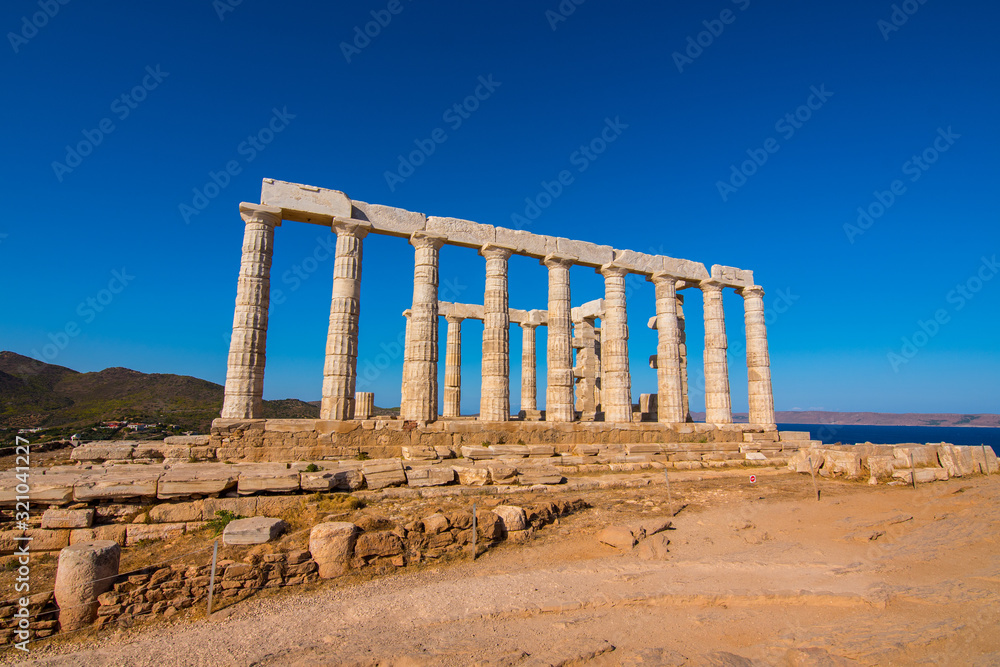 The ancient temple of Poseidon at Cape Sounio in Attica, Greece