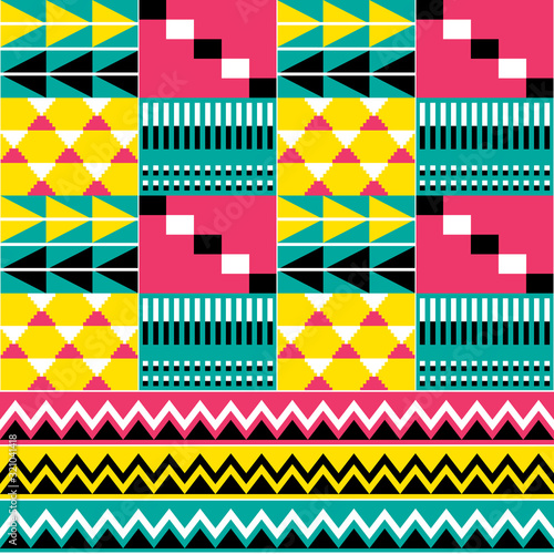 African tribal fabrics inspired design, Kente nwentoma textiles style vector seamless pattern, repetitive geometric pattern inspired by Ghana traditional cloths photo