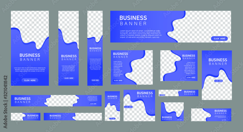 set of creative web banners in standard size with a place for photos. Vertical, horizontal and square template with Gradient blue color. vector illustration EPS 10 set of creative web banners in standard size with a place for photos. Vertical, horizontal and square template with Gradient blue color. vector illustration EPS 10