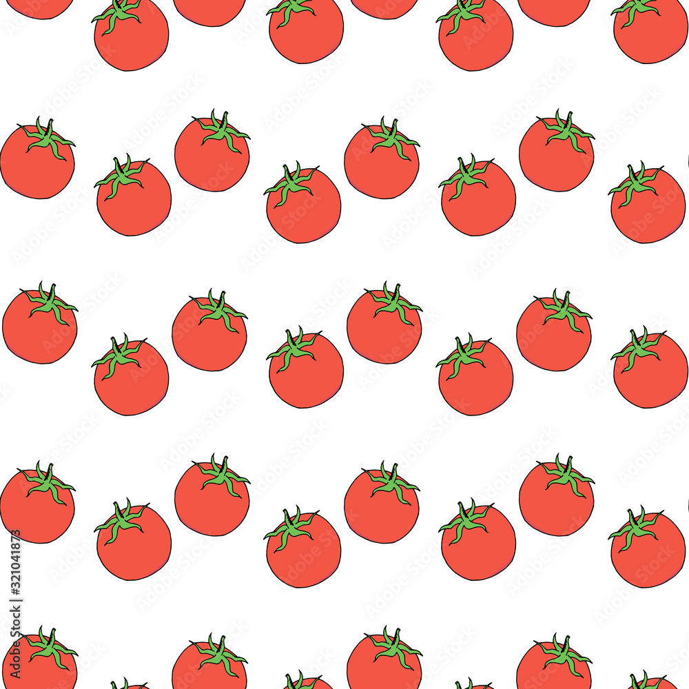 Seamless pattern with red tomatoes on white background for fabric, textile, clothes, tablecloth and other things. Vector image. Seamless pattern with red tomatoes on white background for fabric, textile, clothes, tablecloth and other things. Vector image.