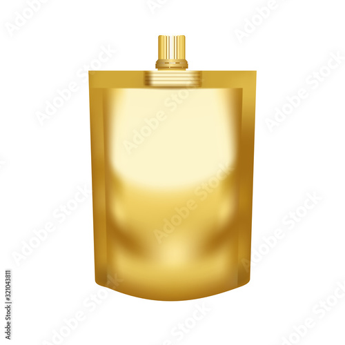 Realistic blank golden pouch doypack with top cap