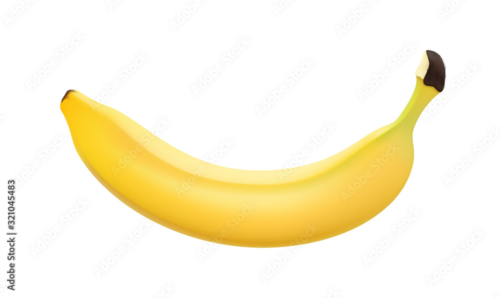 Banana, ripe fruit isolated on white background. Vector illustration in realistic style. 3D illustration.