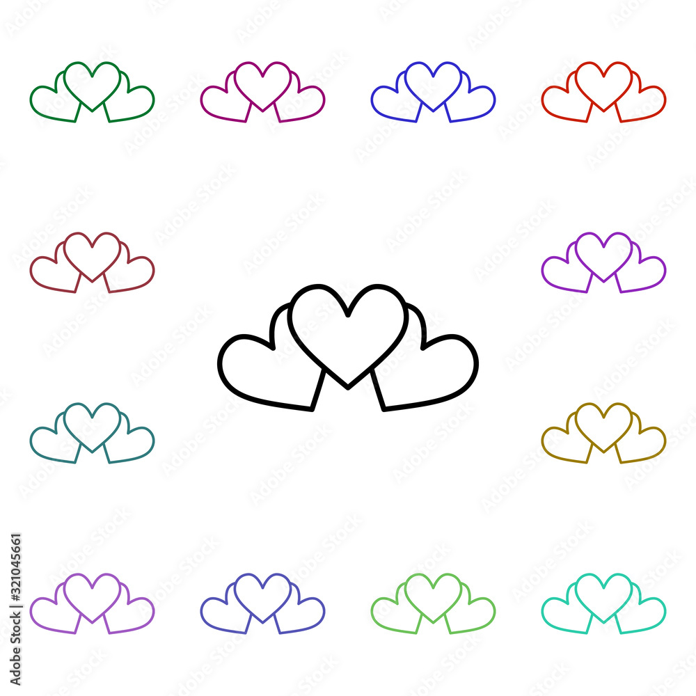 Triple heart chain multi color style icon. Simple thin line, outline vector of heartbeat icons for ui and ux, website or mobile application Triple heart chain multi color style icon. Simple thin line, outline vector of heartbeat icons for ui and ux, website or mobile application