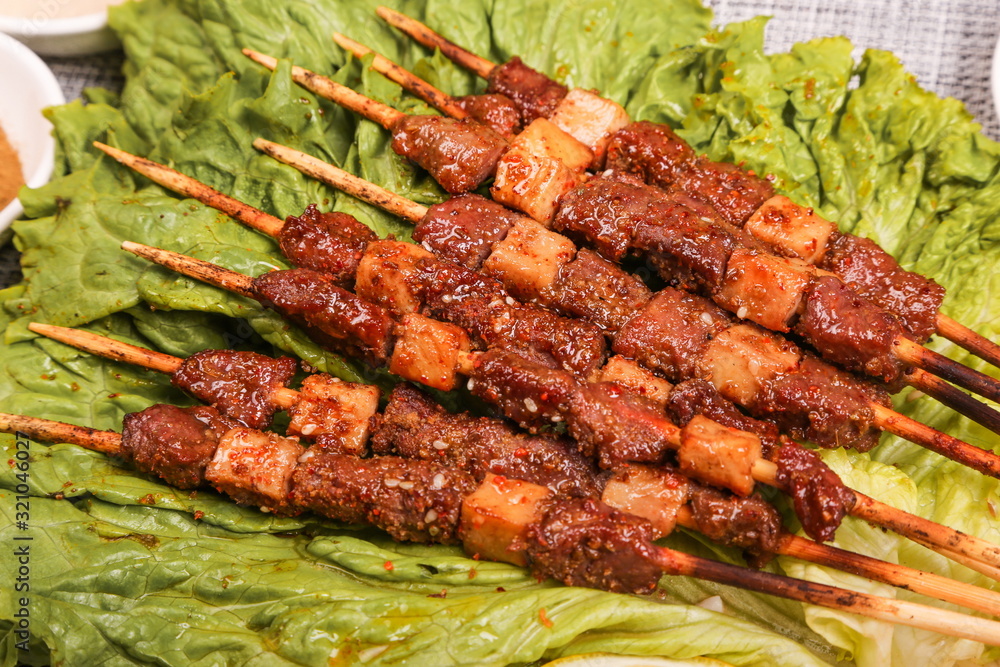 Fresh kebabs that many people in Asia like to eat