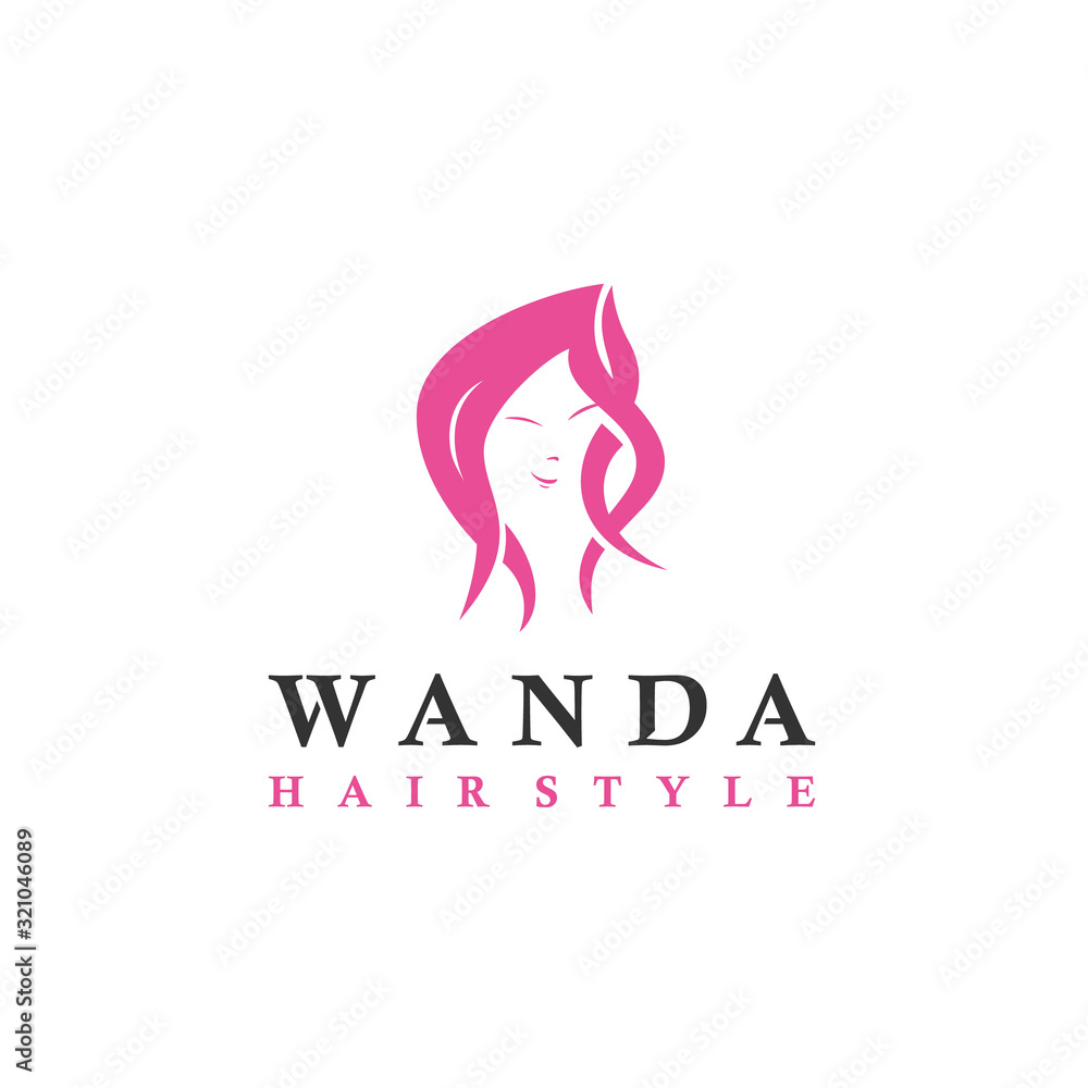 Woman with beauty Hair logo design inspiration