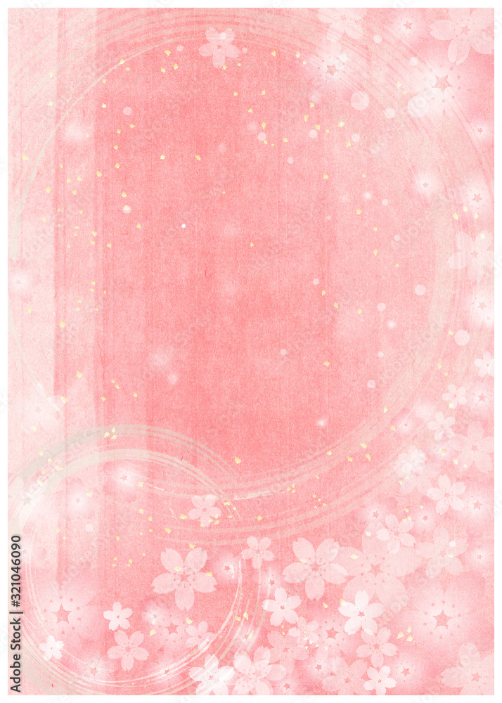 桜_ピンク和紙背景_縦型