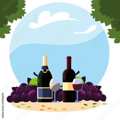 bottle and glass of wine with grapes